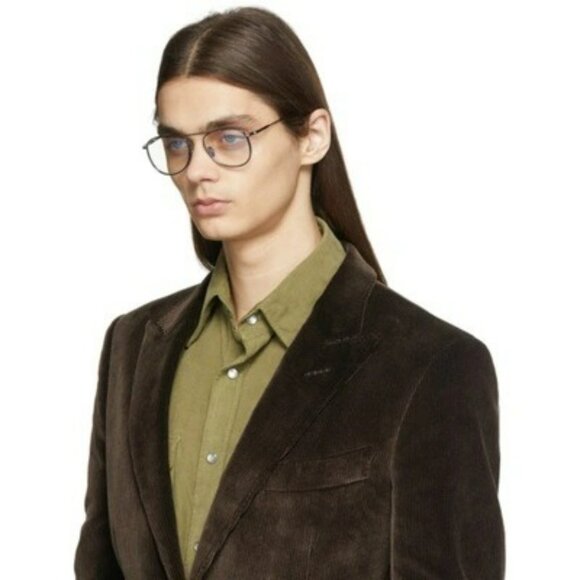 Tom Ford FT5691-B 012 Eyeglasses Dark Ruthenium Blue Block Unisex Pilot - Picture 1 of 12